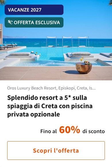 Splendido resort a 5* sulla spiaggia di Creta con piscina privata opzionale