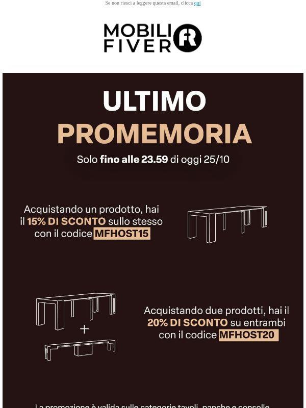 ⏰ Ultime ore per il -20% su tavoli, panche e consolle