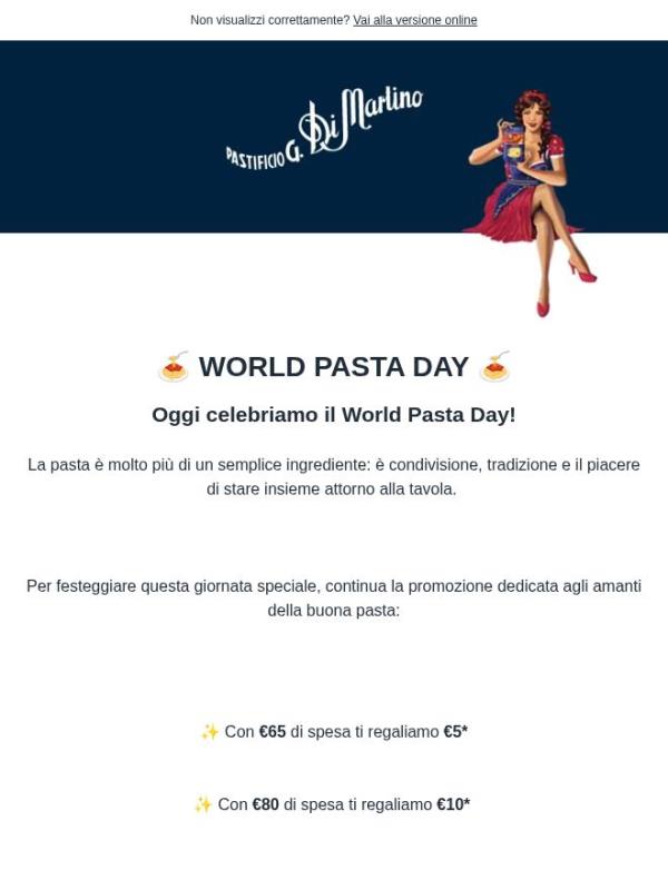 🍝 Oggi è il World Pasta Day: festeggia con un regalo fino a €10