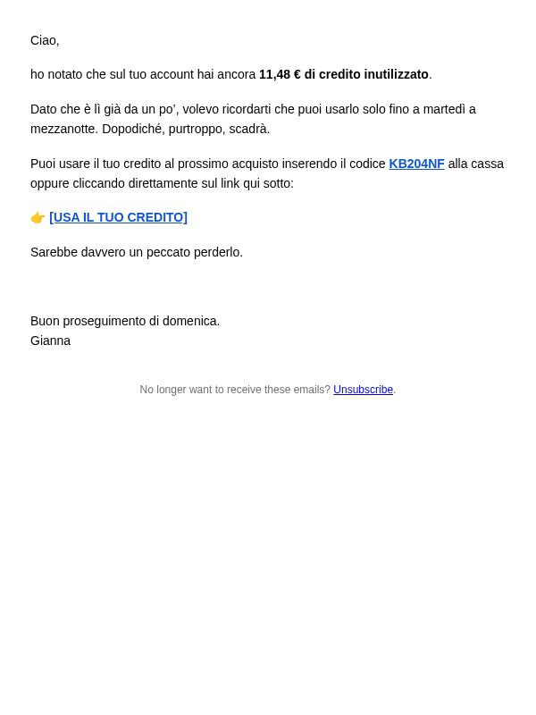 Sarebbe un peccato perdere questi 11,48 €...