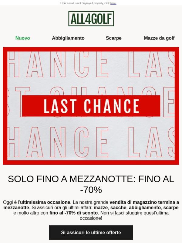 Fino al -70%: la vendita di magazzino termina oggi
