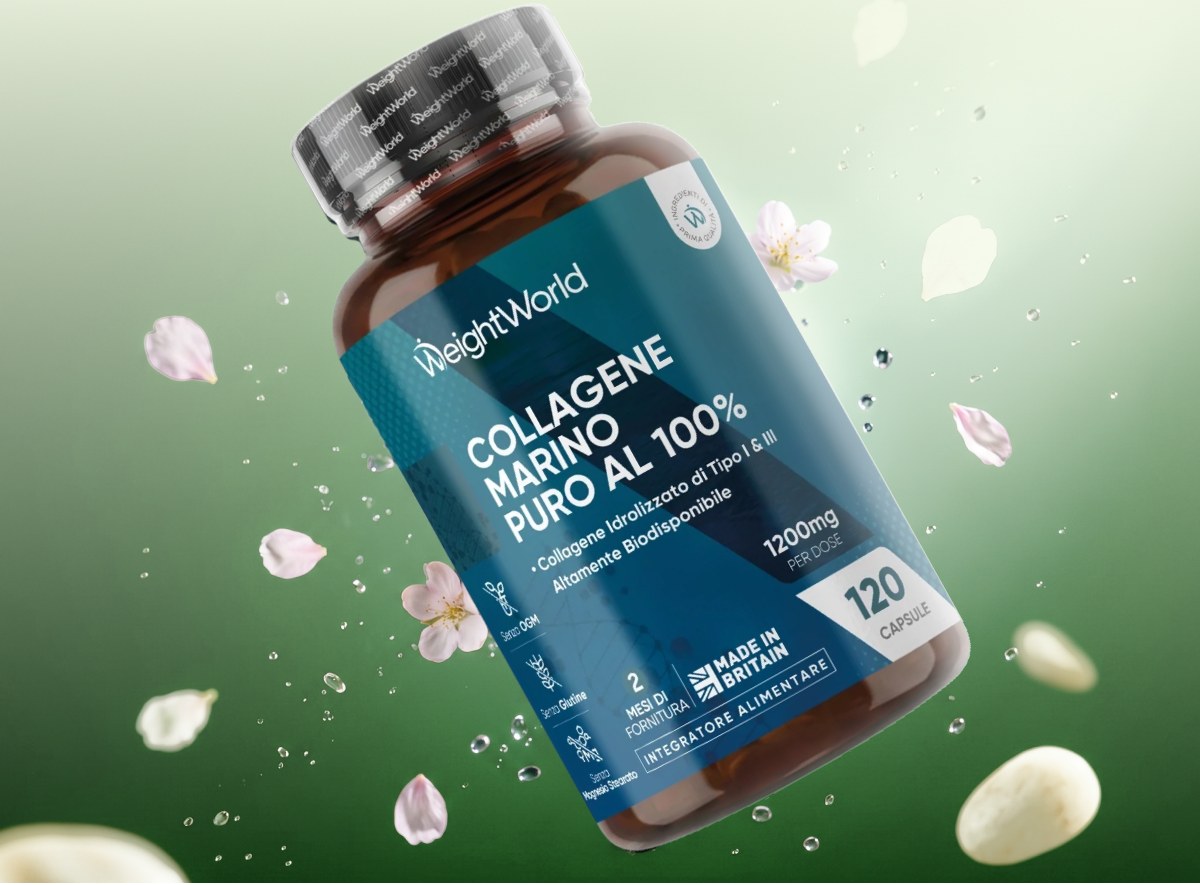 Collagene marino puro al 100% Colageno hidrolizado de Tipo I y III Altamente biodisponible 1200mg 120 capsule