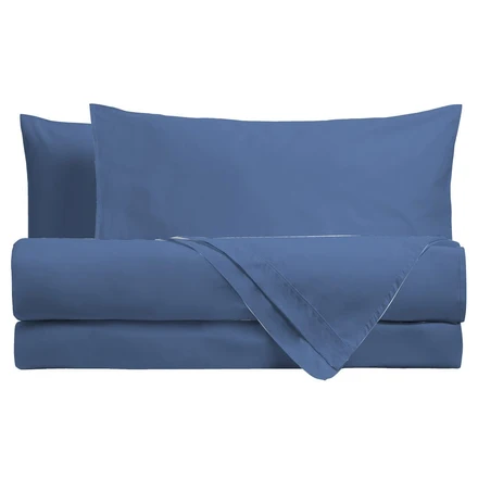 Completo Letto Matrimoniale in Cotone - Tinta Unita Blu Royal
