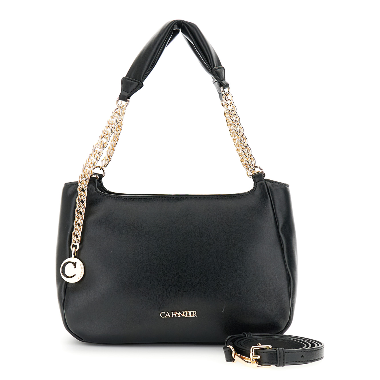 Image of borsa morbida con imbottitura effetto nappa con manici con catena nero