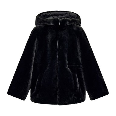 Emporio Armani — Cappotto Caban Donna in Eco Pelliccia con Cappuccio