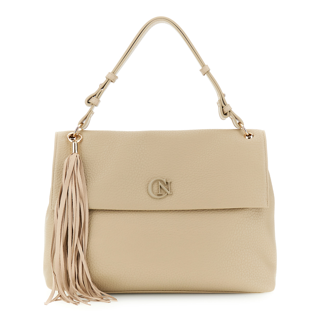 Image of borsa a spalla con pattina effetto pelle con grana grossa beige