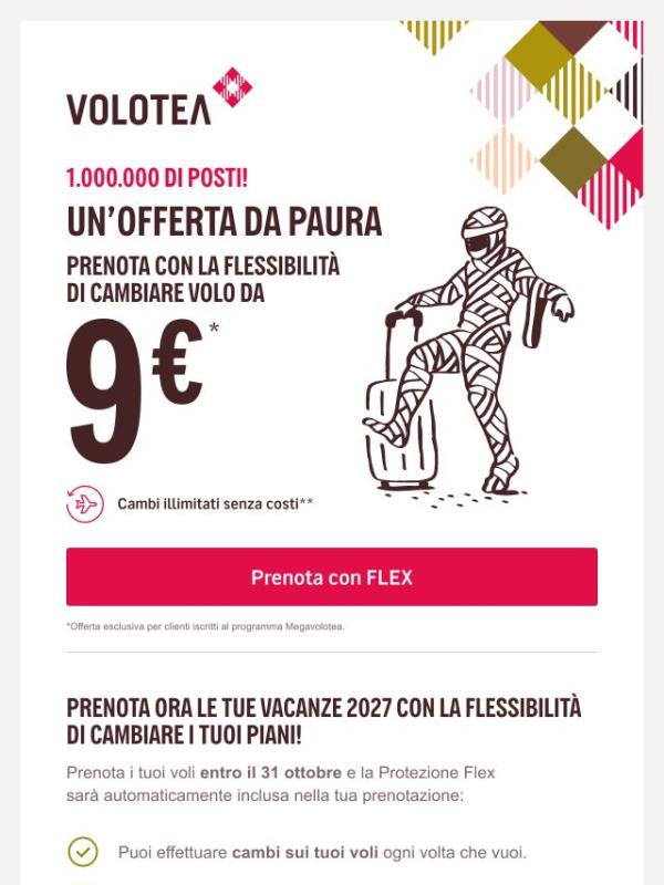 🎃 Un’offerta da paura: 1.000.000 di posti da 9€