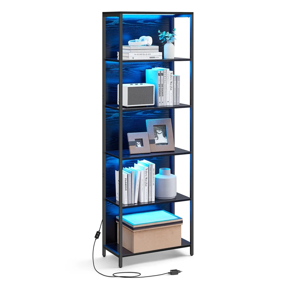 Image of Libreria Scaffale con Luce LED Dimmerabile con Struttura in Acciaio