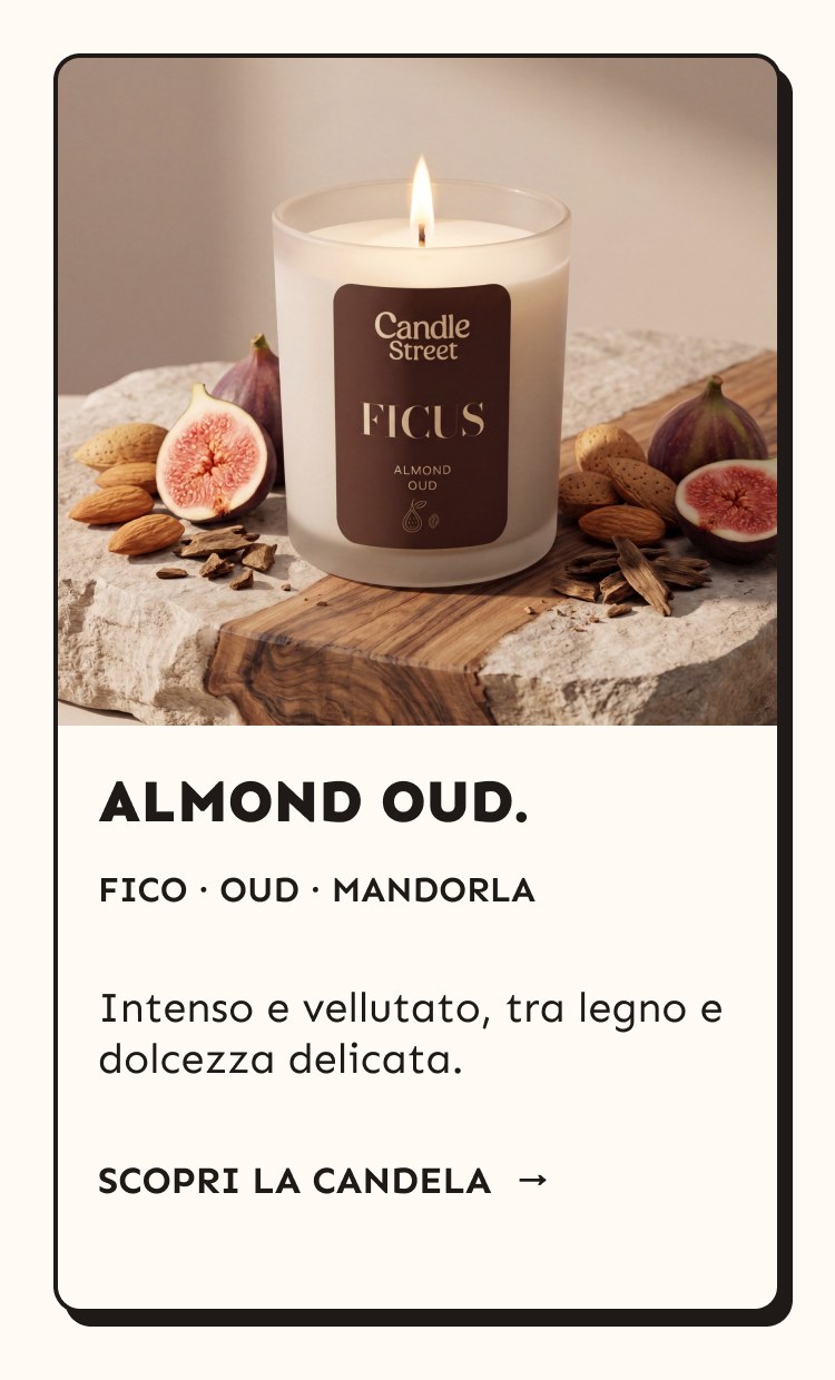 Almond Oud. Fico, oud e mandorla. Intenso e vellutato, tra legno e dolcezza delicata.