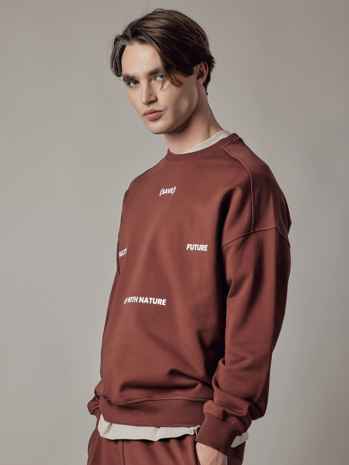Felpa Girocollo Loose Fit Dusty Burnt