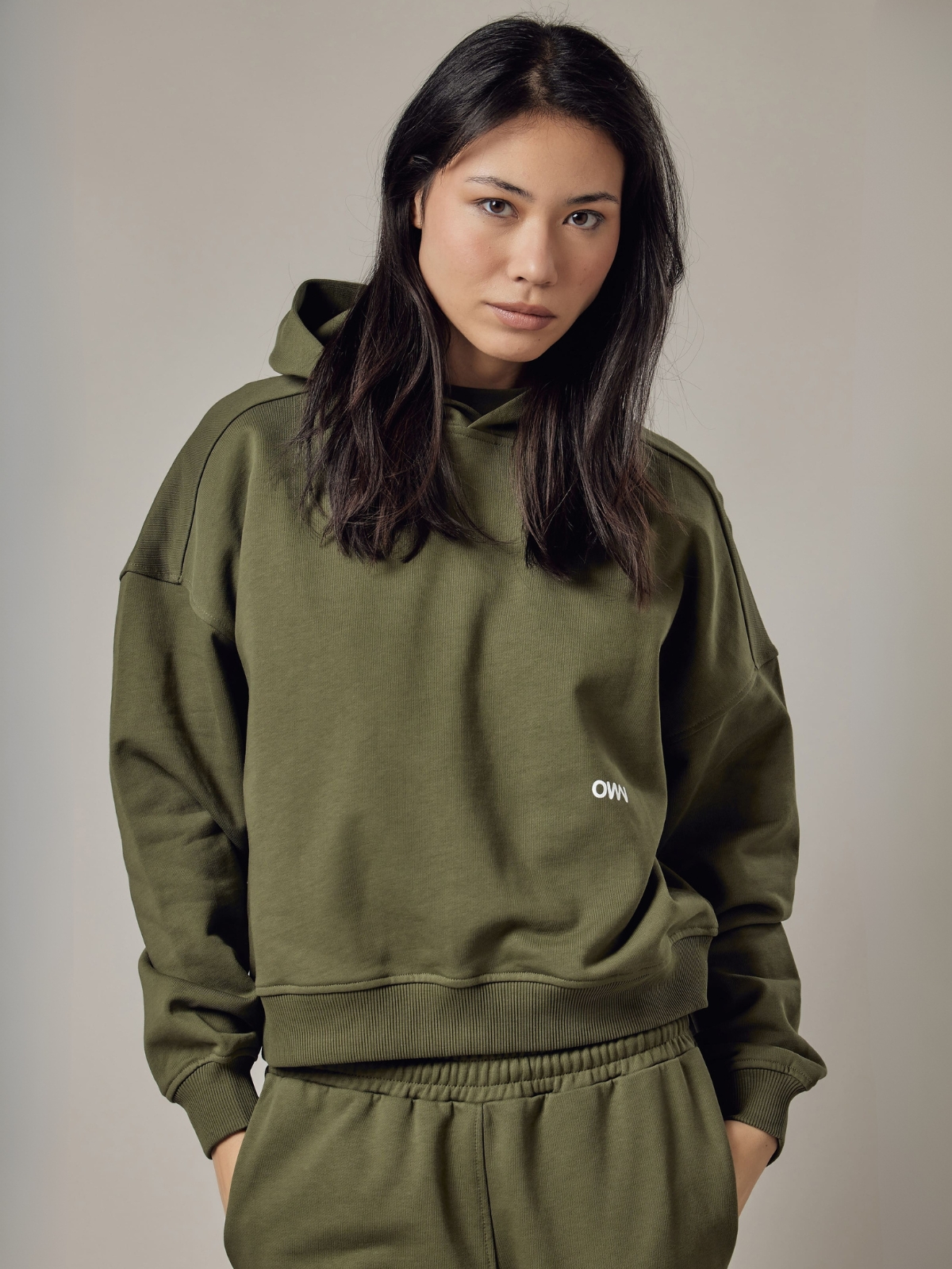 Felpa con Cappuccio Loose Fit Dusty Sage
