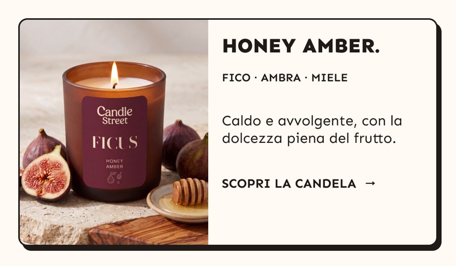 Honey Amber. Fico, ambra e miele. Caldo e avvolgente, con la dolcezza piena del frutto.