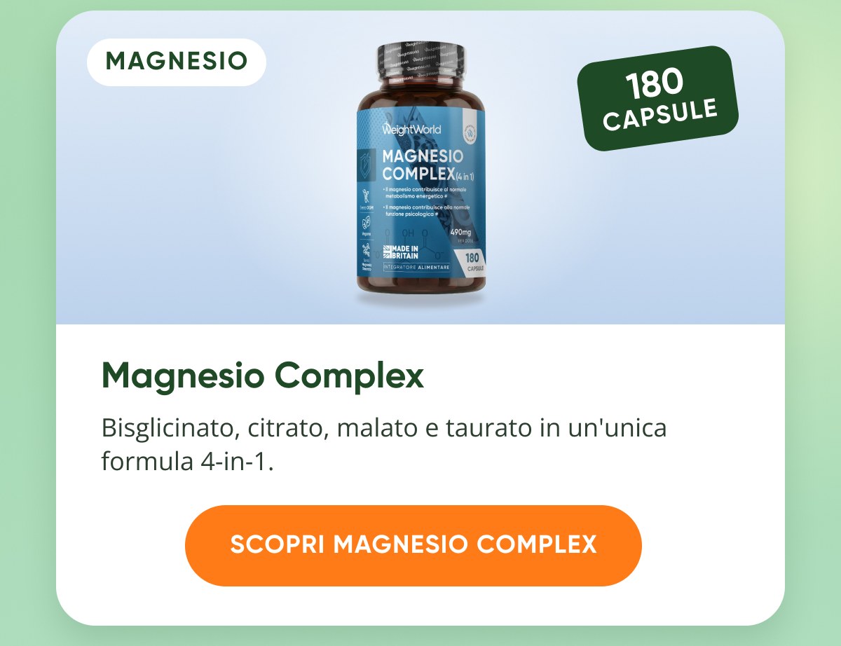Magnesio 180 capsule Magnesio Complex Bisglicinato, citrato, malato e taurinato in un'unica formula 4-in-1. Scopri magnesio complex