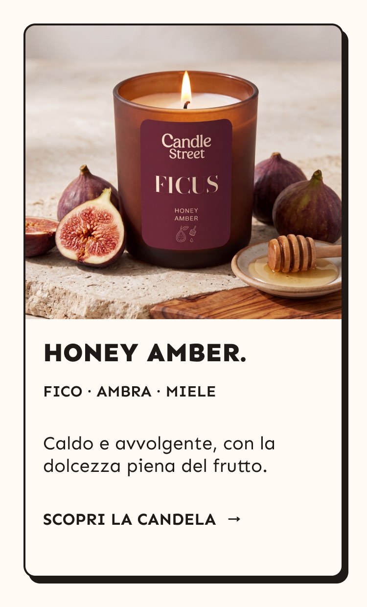 Honey Amber. Fico, ambra e miele. Caldo e avvolgente, con la dolcezza piena del frutto.