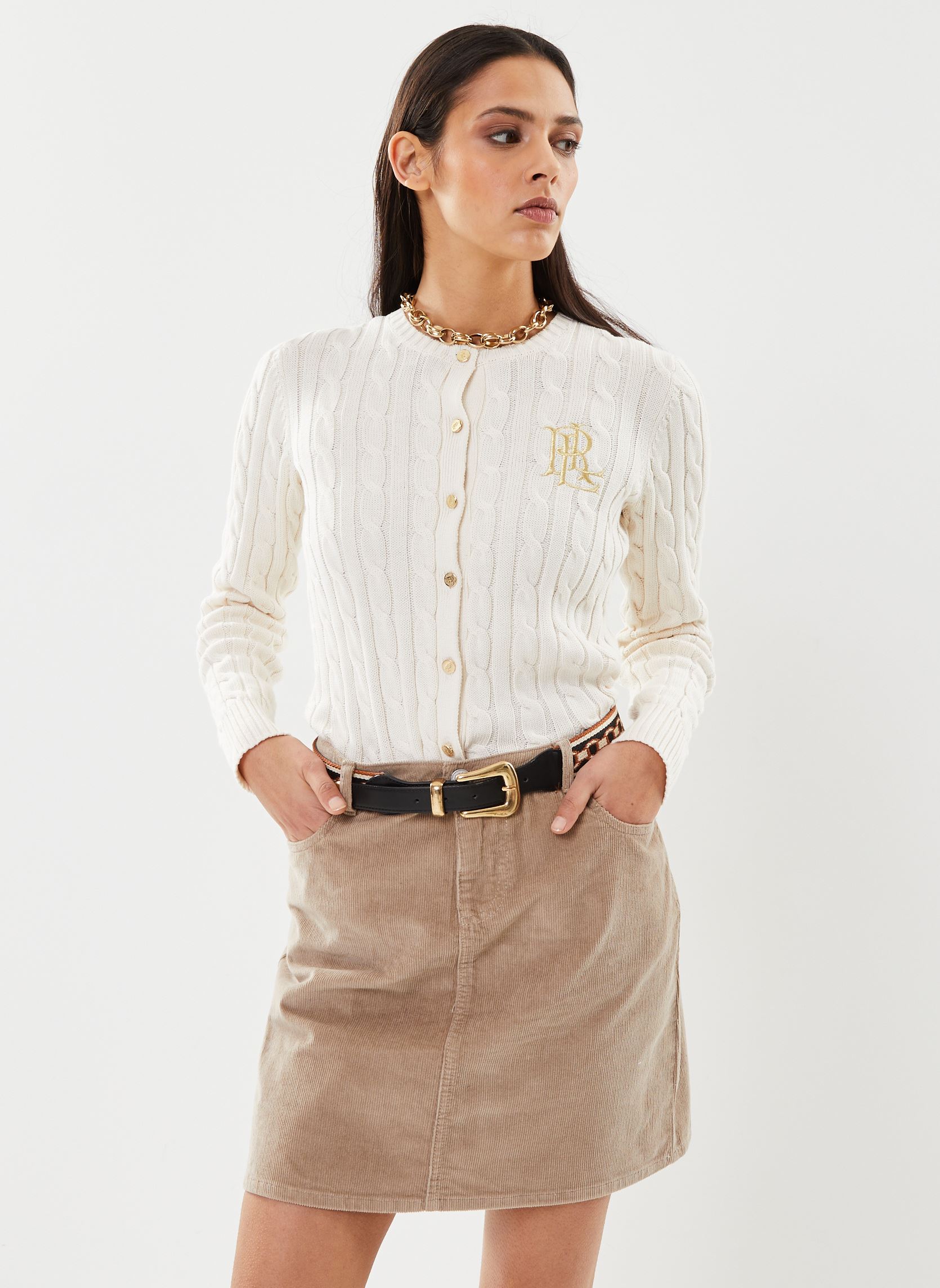 Lauren Ralph Lauren Gilet Cardigan torsad&eacute; en coton donna bianco