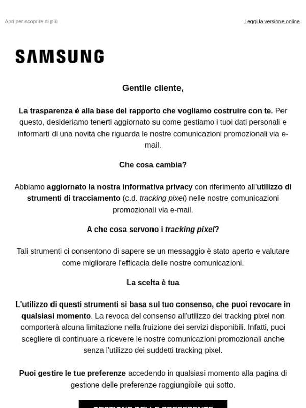 Aggiornamento dell'informativa privacy