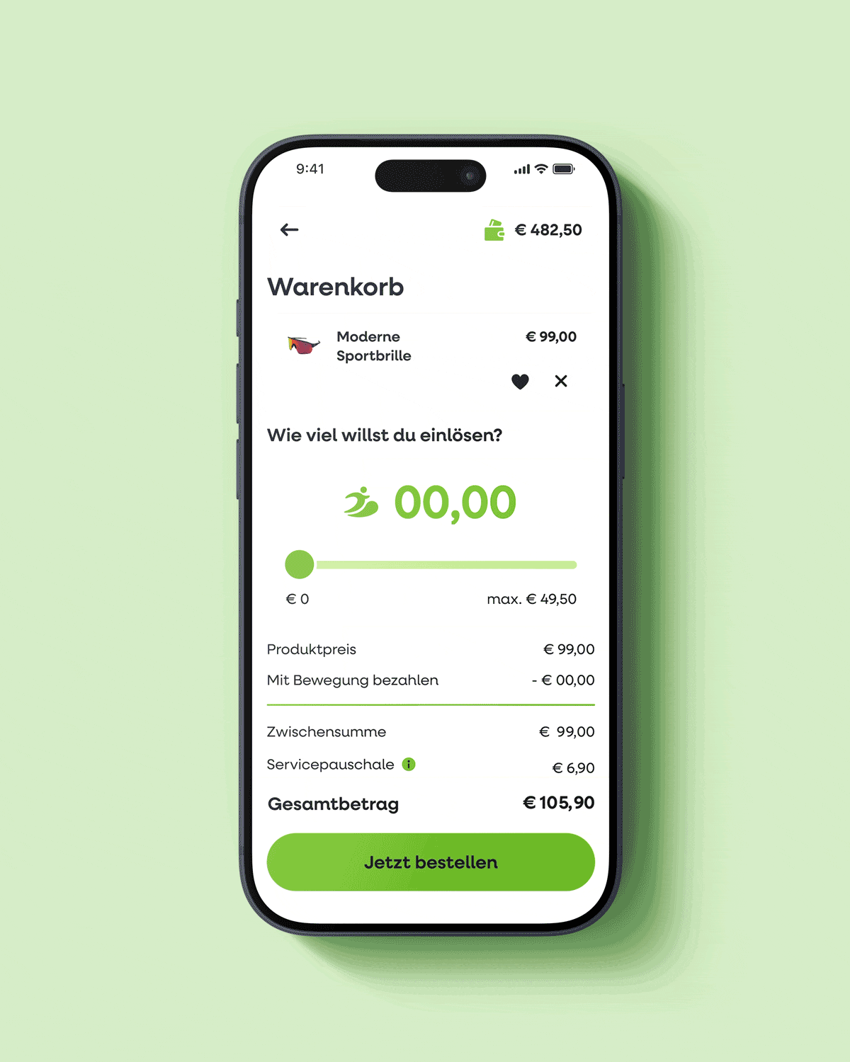 move2pay app: cart with movement credit