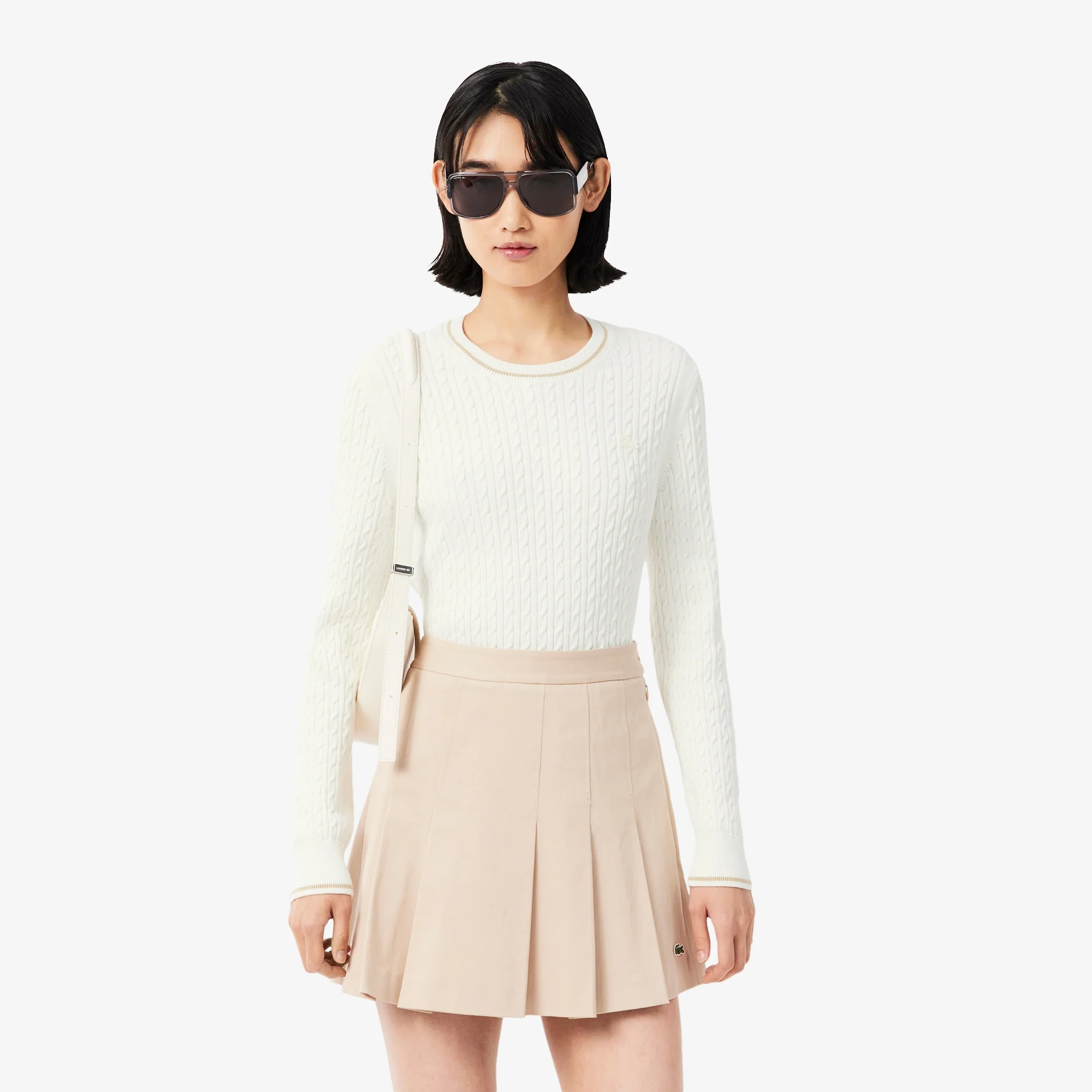 Maglione a trecce Lacoste, bianco