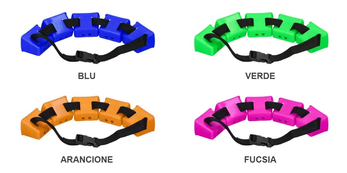Cintura per nuoto frenato con coppette, linea SwimForce, nei colori blu, verde, arancione e fucsia