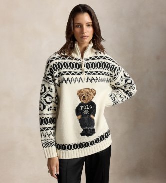 Maglione in lana e cachemire con Polo Bear bianco