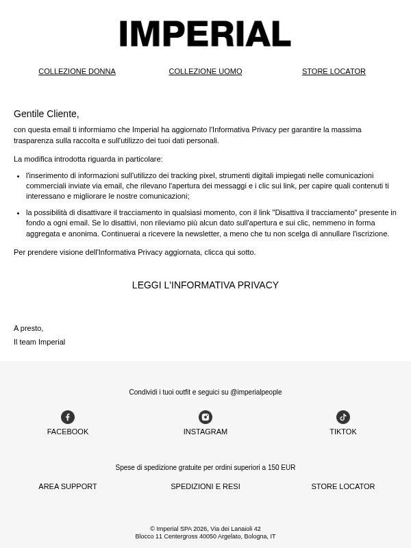 Aggiornamento Informativa Privacy
