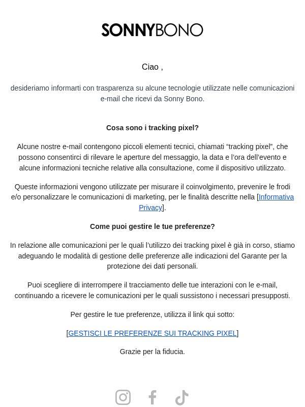 Informazioni relative all'utilizzo del tracking pixel nelle comunicazioni📧