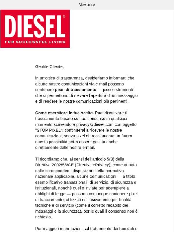 Informazioni sull'utilizzo dei pixel di tracciamento nelle nostre e-mail