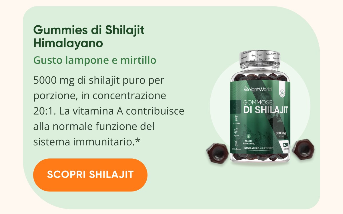 Gummies di Shilajit Himalayano Gusto lampone e mirtillo 5000 mg di shilajit puro per porzione, in concentrazione 20:1.