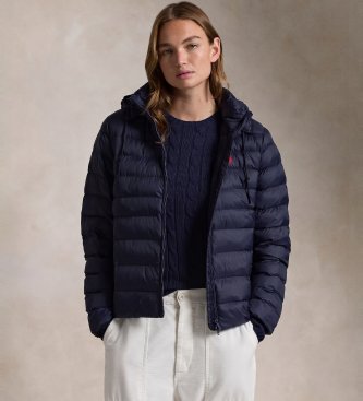 Giacca con cappuccio ripiegabile impermeabile blu scuro