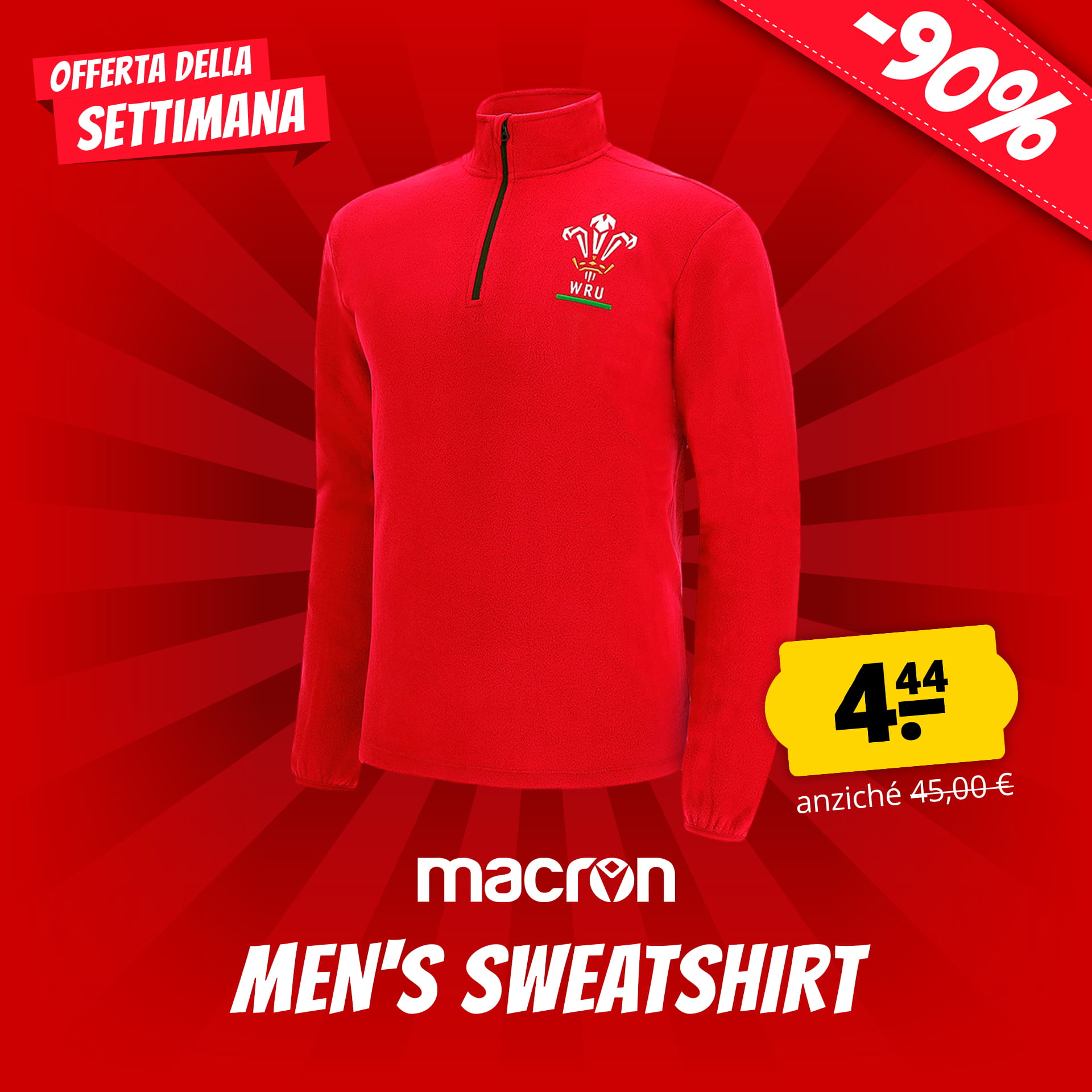 Felpa in pile Wales WRU macron Rugby