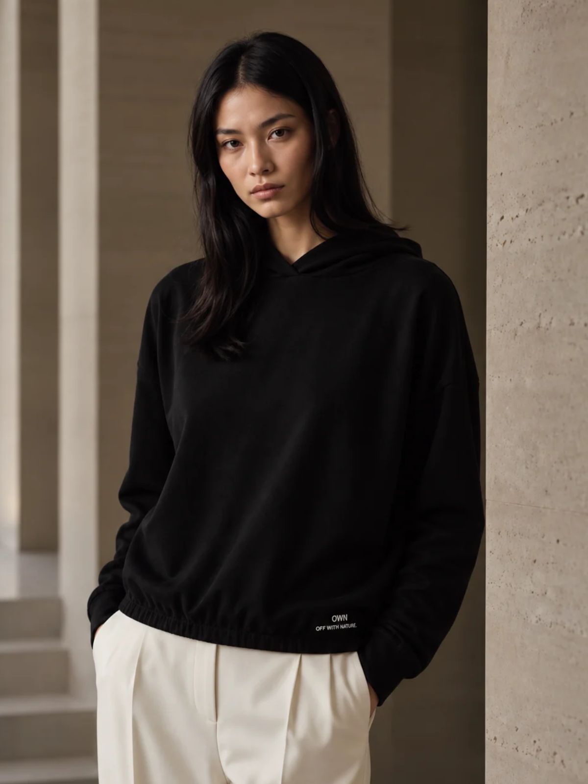 Felpa con Cappuccio in Interlock Nero