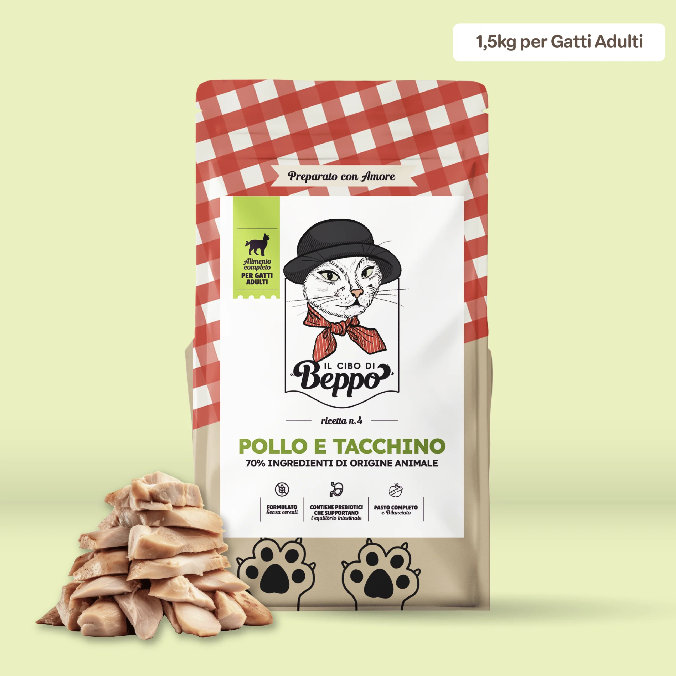 Image of Il Cibo di Beppo - Crocchette per Gatti Adulti (non sterilizzati) - Ricetta Grain Free - Formulata senza grano e senza glutine - Alimento Completo - 1.5kg