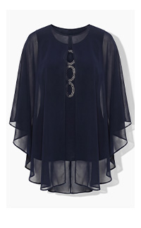 Blusa in chiffon, doppio strato, oversize, strass decorativi
