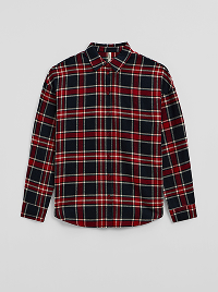 Camicia a maniche lunghe con motivo a quadri rossi e neri.