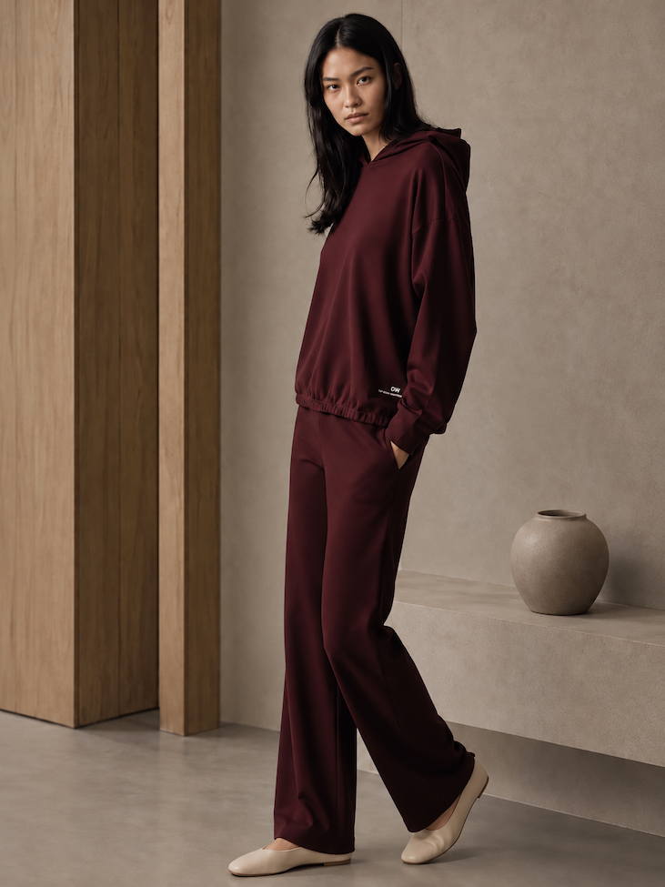 Felpa con Cappuccio in Interlock Prune