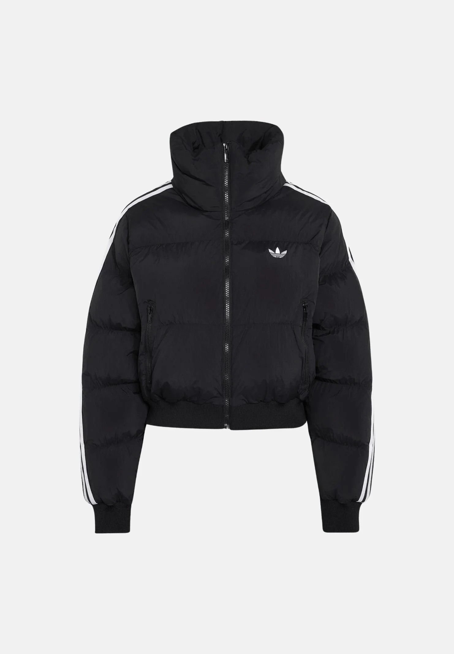 Image of ADIDAS ORIGINALS Giubbotto-piumino corto nero da donna con iconiche 3-stripes