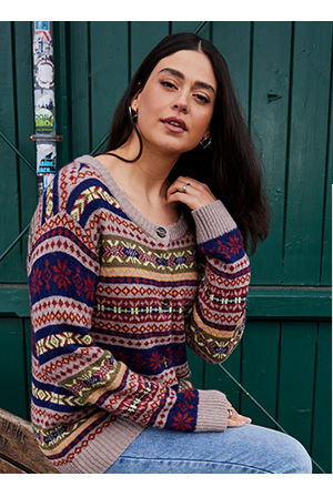 Maglione norvegese fantasia con girocollo in marrone