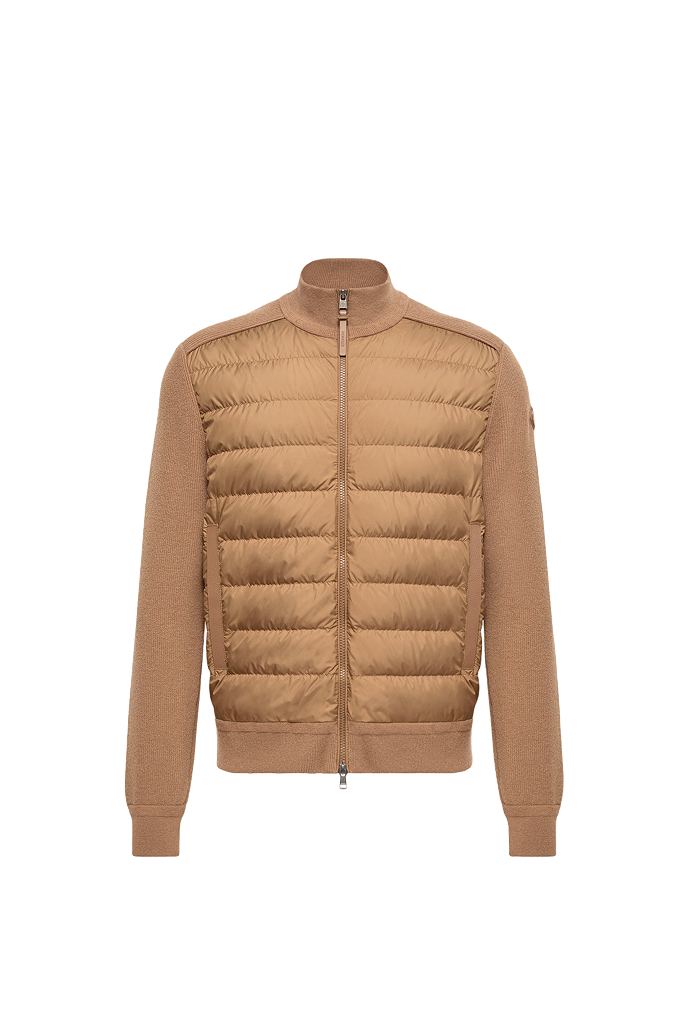 Cardigan imbottito con zip in misto lana e cashmere
