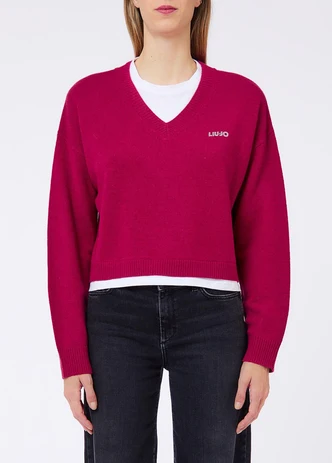 Maglia Cropped in Lana con Logo / Rosso