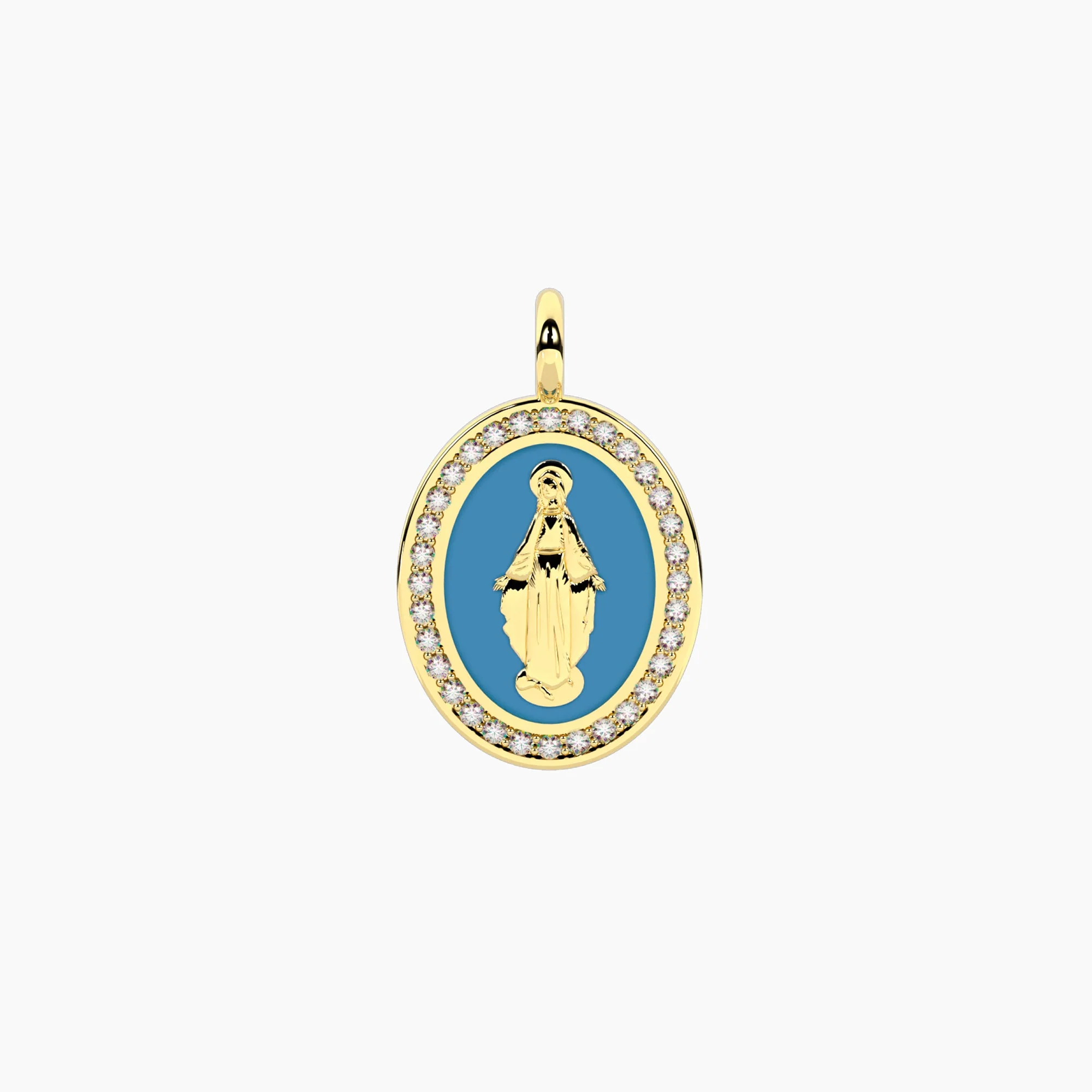 Image of Ciondolo ovale con Madonnina smaltata azzurro MADONNINA