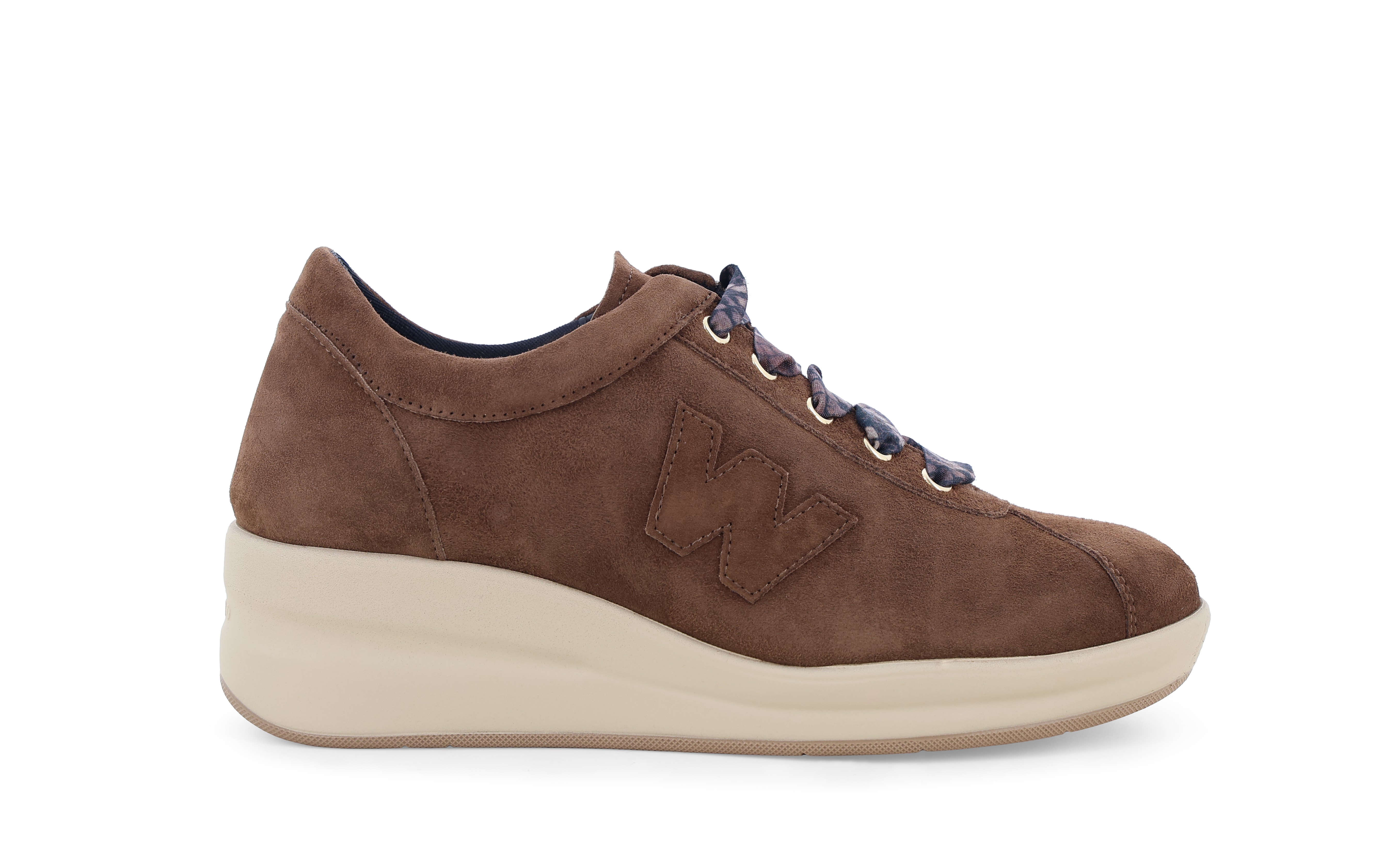 Sneakers donna in camoscio marrone con laccio fantasia r25656q