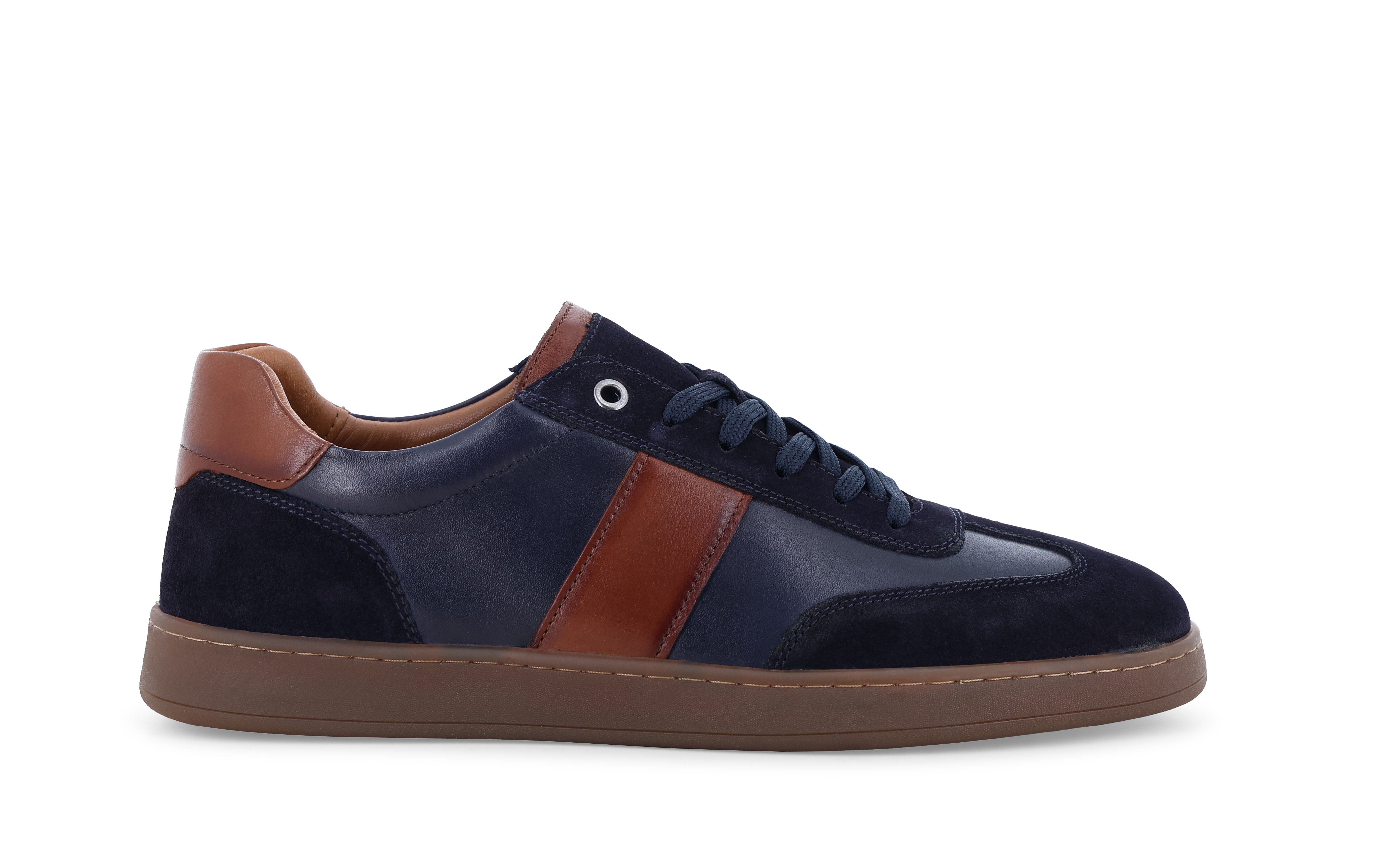 Sneakers allacciata uomo in pelle e camoscio multi blu marrone u25012bk