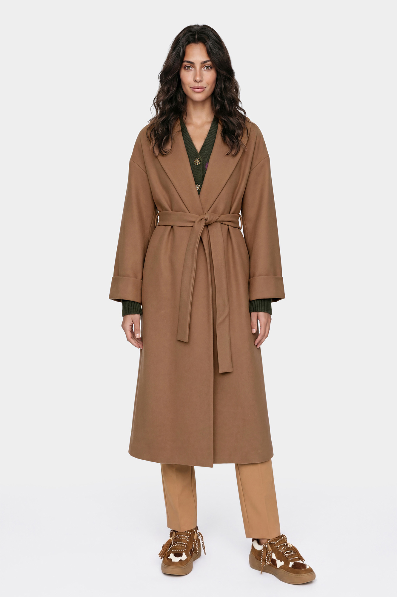 Image of cappotto tipo vestaglia cammello