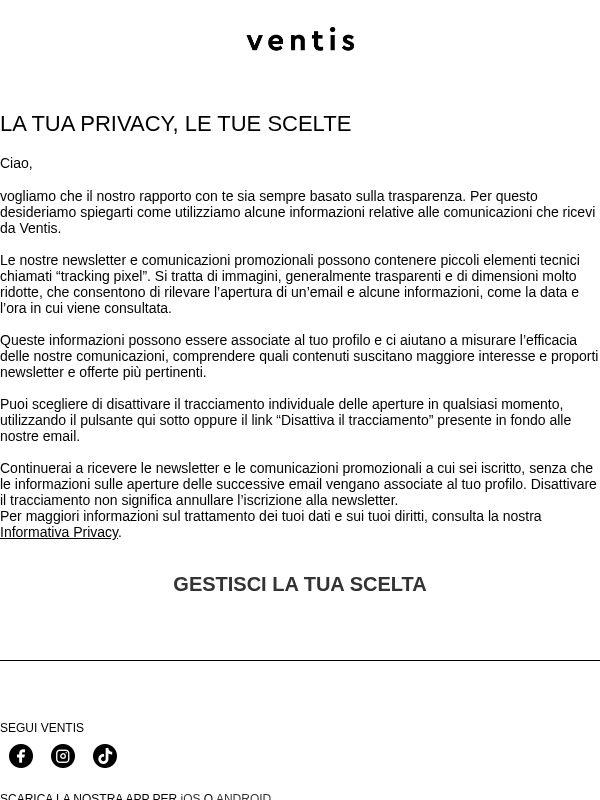 Aggiornamento sulla privacy delle email Ventis